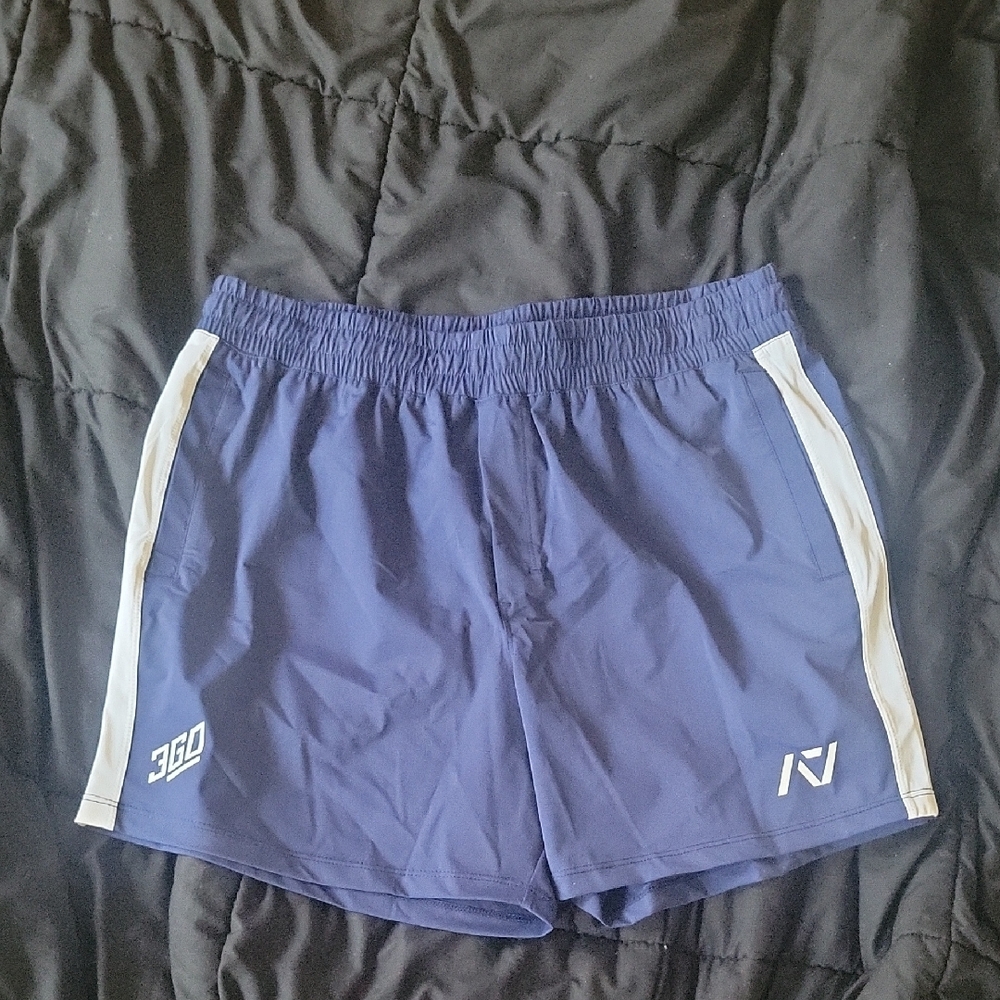Blue and White Athletic Shorts with Elastic Waistband